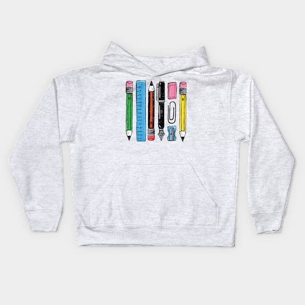 Pens and Pencils Kids Hoodie by Woah there Pickle